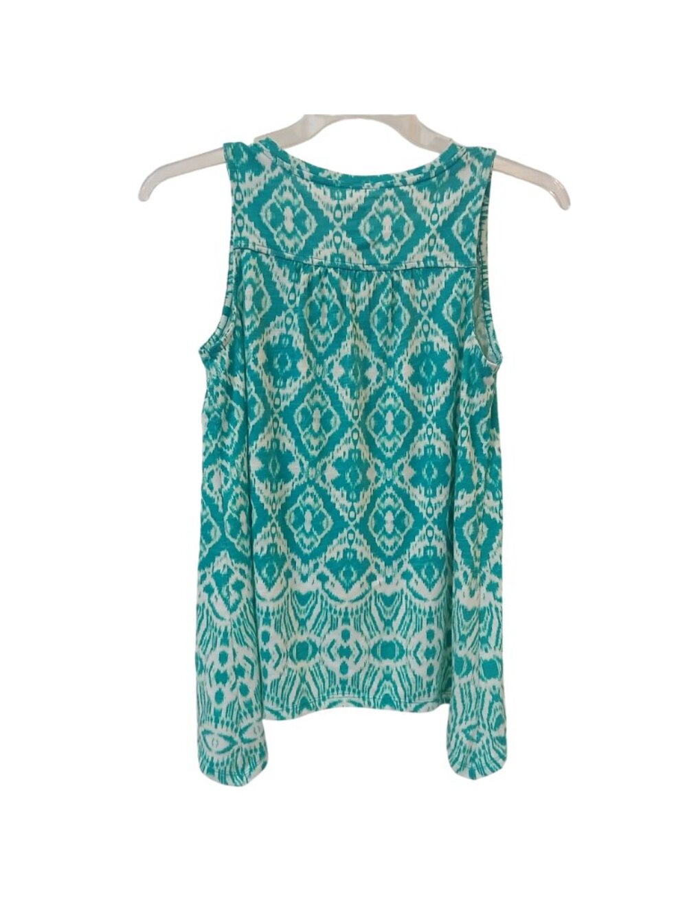 Sonoma Goods For Life Womens S Sleeveless Top Teal White Ikat Print Casual #D-27 - Picture 3 of 7